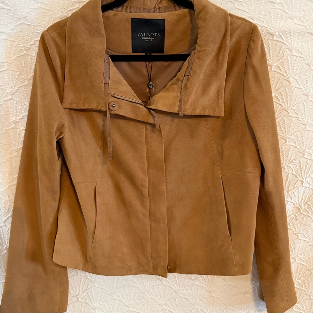 PRICE ⬇️ Talbots 100% Suede Leather Cropped Jacket in Camel NWT $399